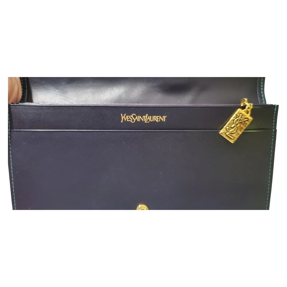 Yves Saint Laurent 80's Style Y2K Blue and Green Colorblock Patchwork Wallet - Picture 4 of 14